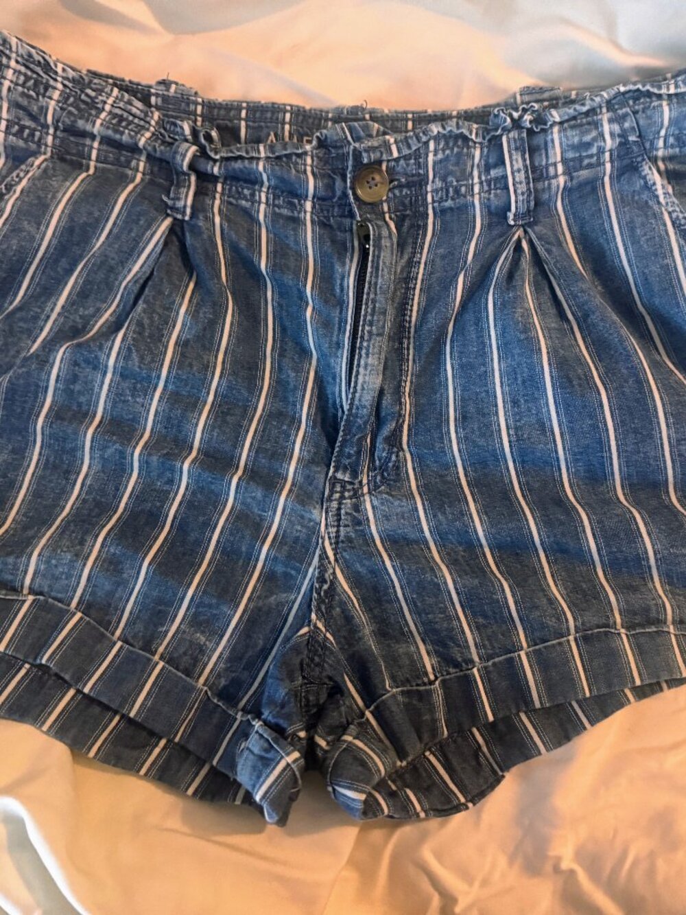 American Eagle blue & white striped shorts — Size 12